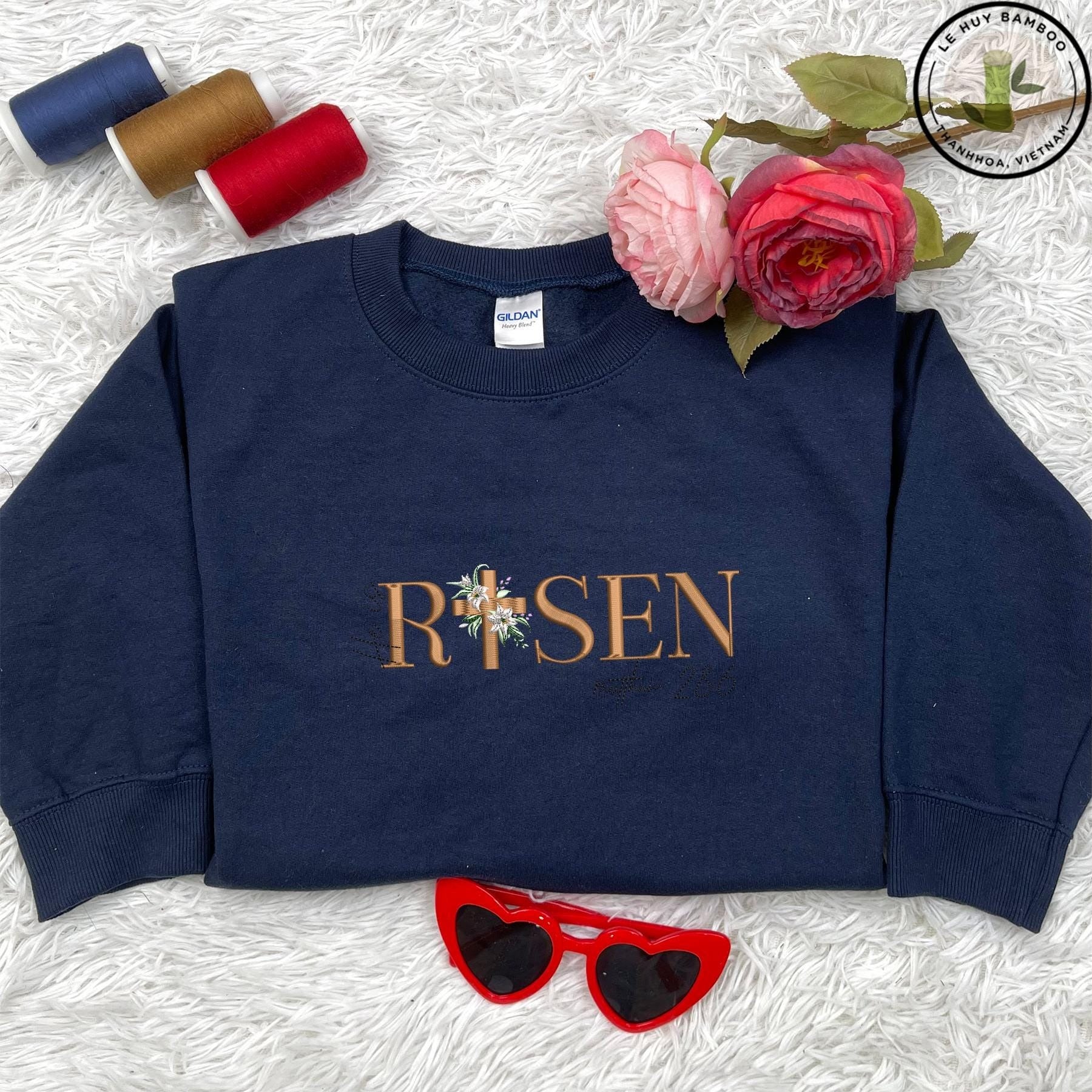 Embroidered 'He Is Risen' Design, Christian Easter Day Embroidery, Religious Jesus Cross Embroidery, Bible Verse Sweatshirt, Christian Sweatshirt